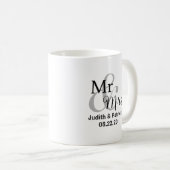 Mr & Mrs Wedding Date met Bride & Groom Names Koffiemok (Voorkant rechts)