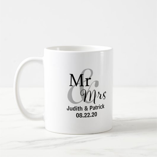 Mr & Mrs Wedding Date met Bride & Groom Names Koffiemok (Links)