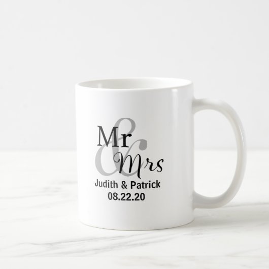 Mr & Mrs Wedding Date met Bride & Groom Names Koffiemok (Rechts)