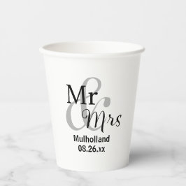 Mr & Mrs Wedding Date met Bride & Groom Names Papieren Bekers