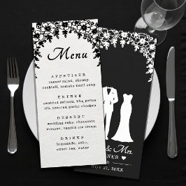 Mr & Mrs Wedding Dress Tuxedo Floral Arch Menu
