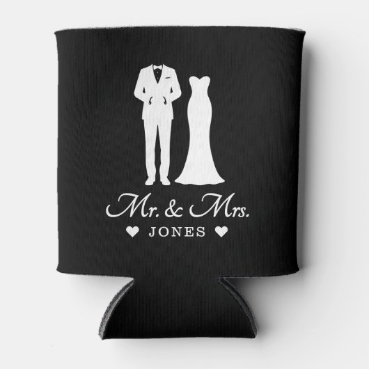 Mr & Mrs Wedding Dress Tuxedo Newlywed Couple Blikjeskoeler (Voorkant)