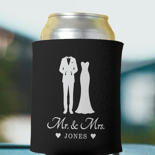 Mr & Mrs Wedding Dress Tuxedo Newlywed Couple Blikjeskoeler