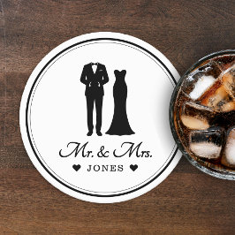 Mr & Mrs Wedding Dress Tuxedo Newlywed Couple Ronde Kartonnen Onderzetter