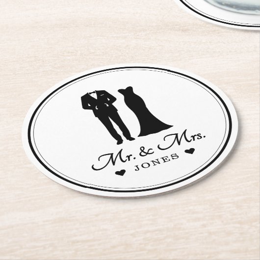 Mr & Mrs Wedding Dress Tuxedo Newlywed Couple Ronde Kartonnen Onderzetter (Gebogen)