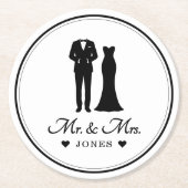Mr & Mrs Wedding Dress Tuxedo Newlywed Couple Ronde Kartonnen Onderzetter (Voorkant)