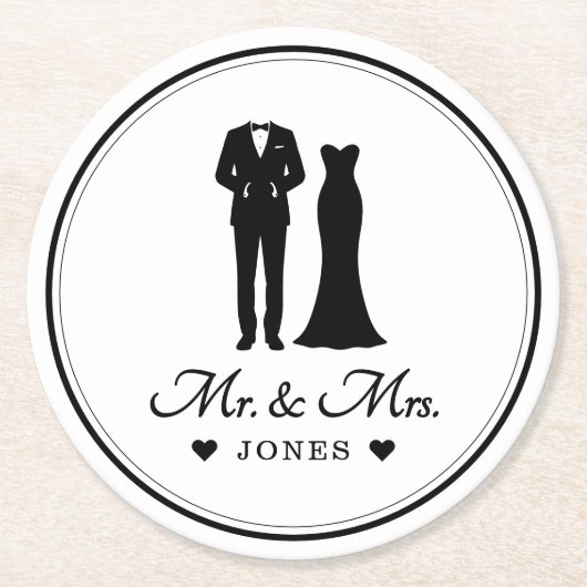 Mr & Mrs Wedding Dress Tuxedo Newlywed Couple Ronde Kartonnen Onderzetter (Voorkant)