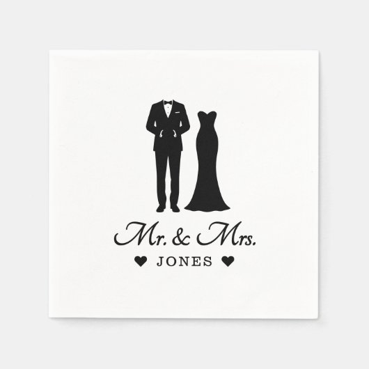 Mr & Mrs Wedding Dress Tuxedo Newlywed Couple Servet (Voorkant)