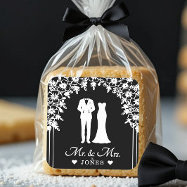 Mr & Mrs Wedding Dress Tuxedo Newlywed Couple Vierkante Sticker