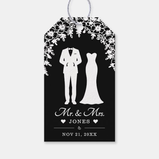 Mr & Mrs Wedding Dress Tuxedo Thank You Cadeaulabel (Voorkant)