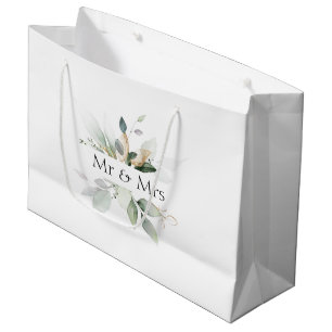 Mr & Mrs Wedding Elegant Greenery Gift Bag Groot Cadeauzakje