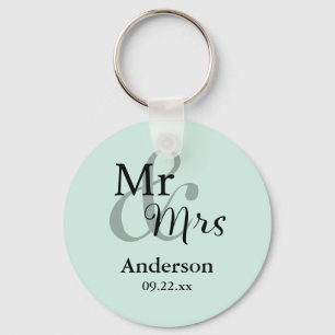 Mr & Mrs Wedding Favor Keyring Name/Date (Munt) Sleutelhanger