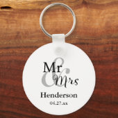 Mr & Mrs Wedding Favor Keyringen met naam en datum Sleutelhanger (Voorkant)