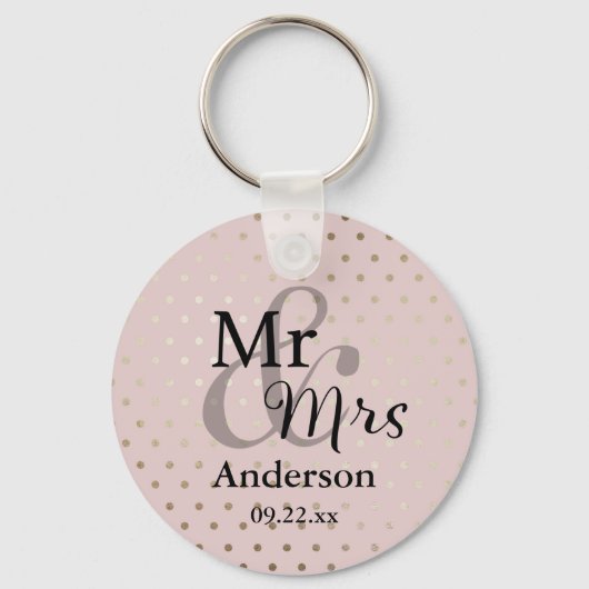 Mr & Mrs Wedding Favor Sleutelhanger Naam/Datum Ro (Voorkant)