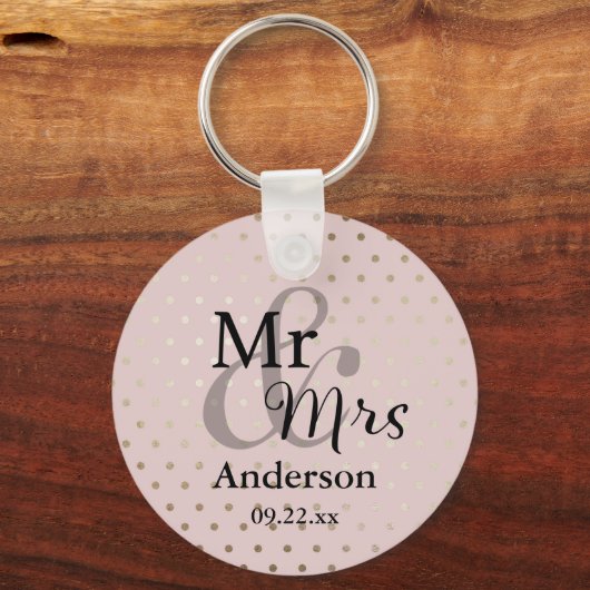 Mr & Mrs Wedding Favor Sleutelhanger Naam/Datum Ro (Voorkant)