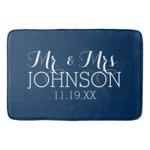 Mr & Mrs Wedding Favor Solid Color Navy Blue Badmat