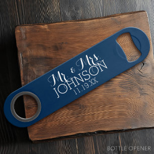 Mr & Mrs Wedding Favor Solid Color Navy Blue Speed Flessenopener