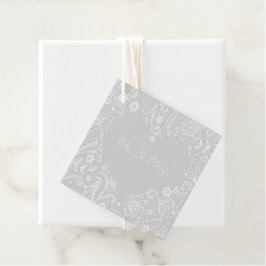 Mr&Mrs Wedding Floral Doodle Heart Grey Love Bedankjes Labels
