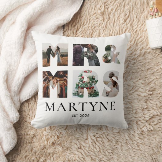 Mr & Mrs Wedding Fotocollage Gepersonaliseerd Kussen (Deken)