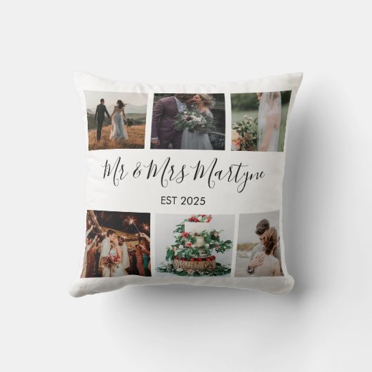 Mr & Mrs Wedding Fotocollage Gepersonaliseerd Kussen (Achterkant)