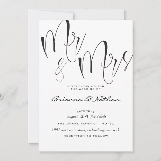 Mr & Mrs Wedding Invitation Kaart (Voorkant)