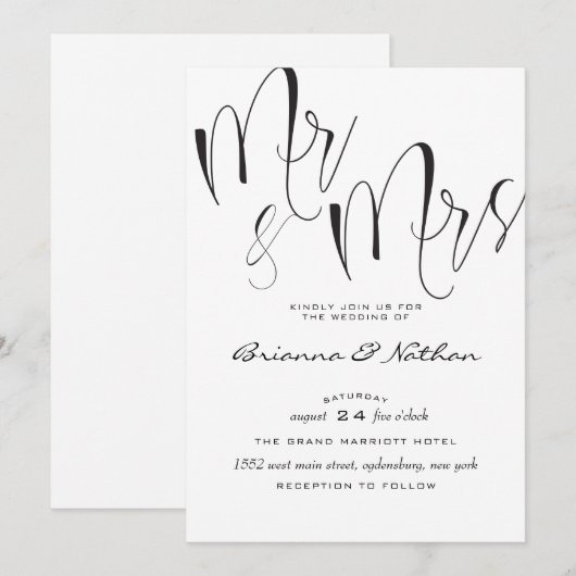 Mr & Mrs Wedding Invitation Kaart (Voorkant / Achterkant)