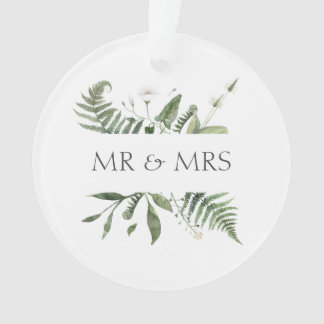 Mr & Mrs Wedding Keepsake Greenery Ornament