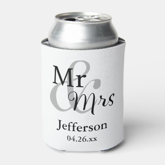 Mr & Mrs Wedding met naam en datum Blikjeskoeler (Blikje Voorkant)