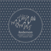 Mr & Mrs Wedding Navy Blue Silver Love Hearts Sticker (Voorkant)