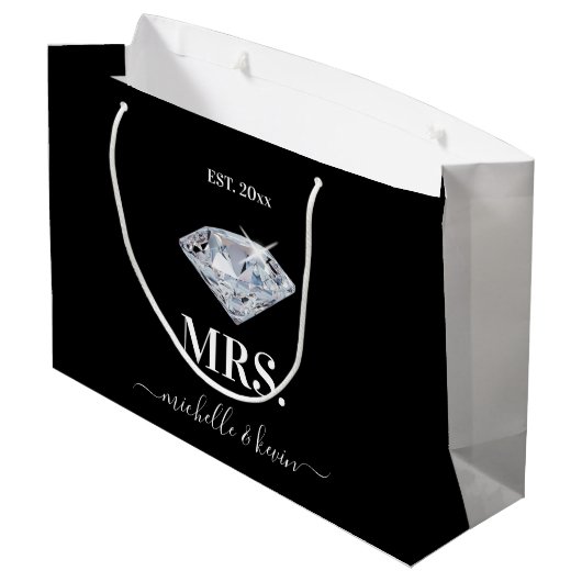 Mr. & Mrs Wedding Party Black & White Groot Cadeauzakje (Achterkant Gekanteld)