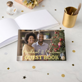 Mr & Mrs Wedding Photo Elegant Script Goud Gastenboek