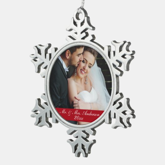 Mr. & Mrs Wedding Photo Year Ornament Sn (Rechts)