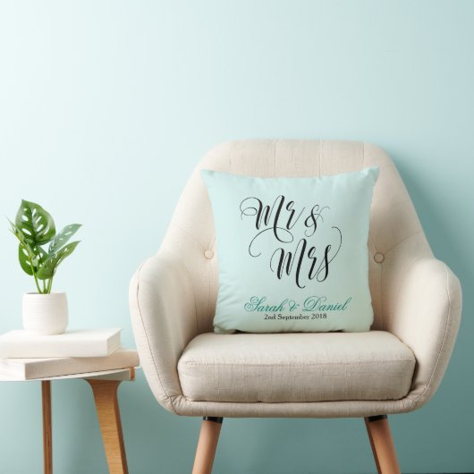 Mr & Mrs Wedding Pillow Keepomwille Gift blue gree Kussen (Stoel)
