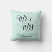 Mr & Mrs Wedding Pillow Keepomwille Gift blue gree Kussen (Voorkant)