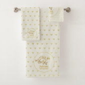 Mr & Mrs Wedding Towels Gold Love Hearts Keepslag Bad Handdoek (Insitu)