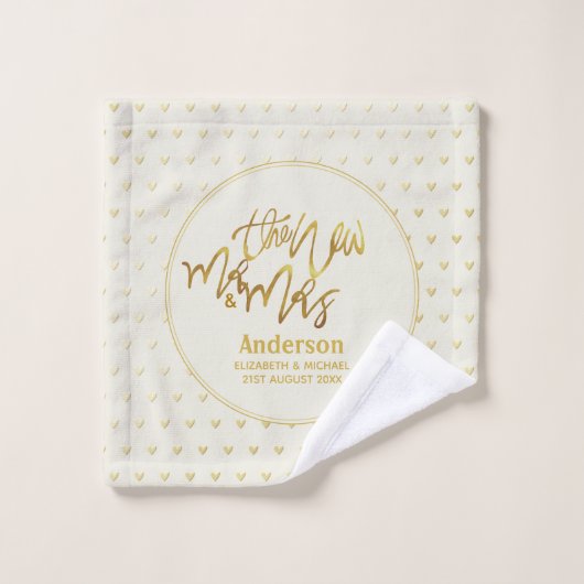 Mr & Mrs Wedding Towels Gold Love Hearts Keepslag Bad Handdoek (Wasdoekje)