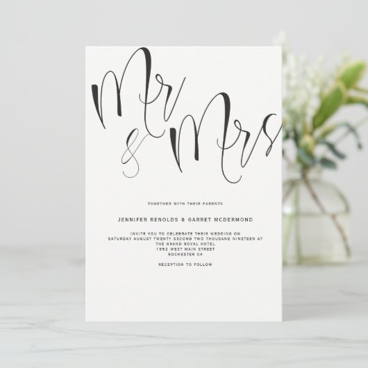 Mr & Mrs Wedding uitnodiging (Staand voorkant)