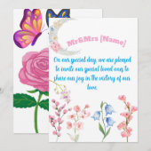 Mr & Mrs Wedding Uitnodiging met Floral & Butterfl (Voorkant / Achterkant)