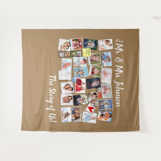 Mr & Mrs Wedding 🤵👰 Verhaal van ons Fotocollage Wandkleed (Voorkant (horizontaal))