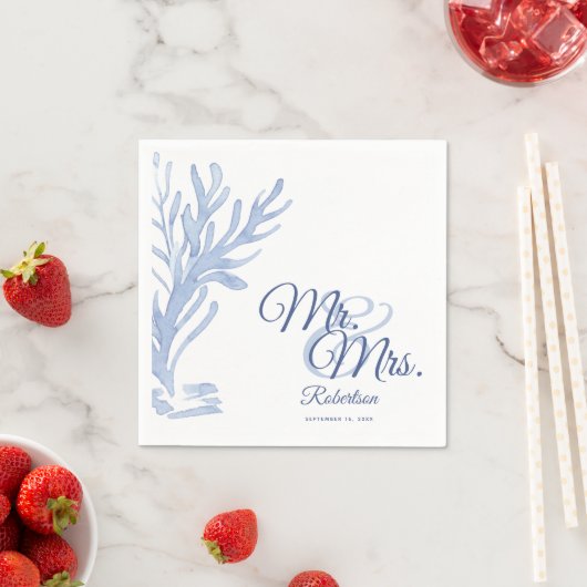 Mr & Mrs White en Blue Elegant Nautical Wedding Servet (Insitu)