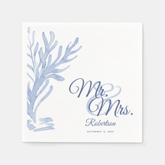 Mr & Mrs White en Blue Elegant Nautical Wedding Servet (Voorkant)