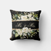 Mr & Mrs White Gold Botanical Floral Black Rustic Kussen (Voorkant)