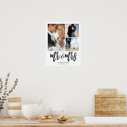 Mr. & Mrs White Script 3 Photo Collage Poster (Keuken)