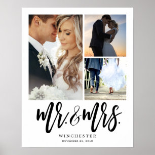 Mr. & Mrs White Script 3 Photo Collage Poster