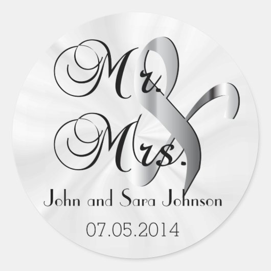Mr & Mrs White Wedding | personaliseren Ronde Sticker (Voorkant)