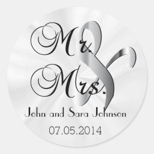 Mr & Mrs White Wedding personaliseren Ronde Sticker