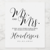 Mr & Mrs Wine Bottle Labels, bruiloft Wijn Etiket (Enkel label)