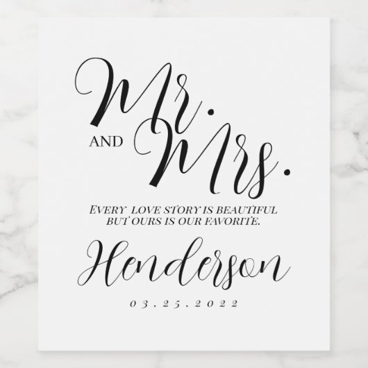 Mr & Mrs Wine Bottle Labels, bruiloft Wijn Etiket (Enkel label)