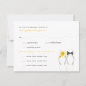 Mr & Mrs Yellow Teenslippers Beach bruiloft RSVP-k RSVP Kaartje (Voorkant)