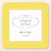 Mr & Mrs Yellow White Elegant Hearts Wedding Chic Kartonnen Onderzetters (Voorkant)